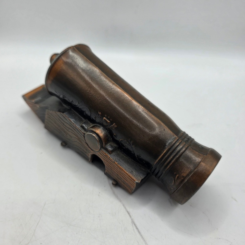 Vintage Banthrico Cannon Coin Bank Chicago USA Bronze Tone Metal Advertising